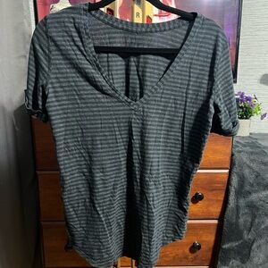 lululemon athletica Black Striped V-Neck Tee